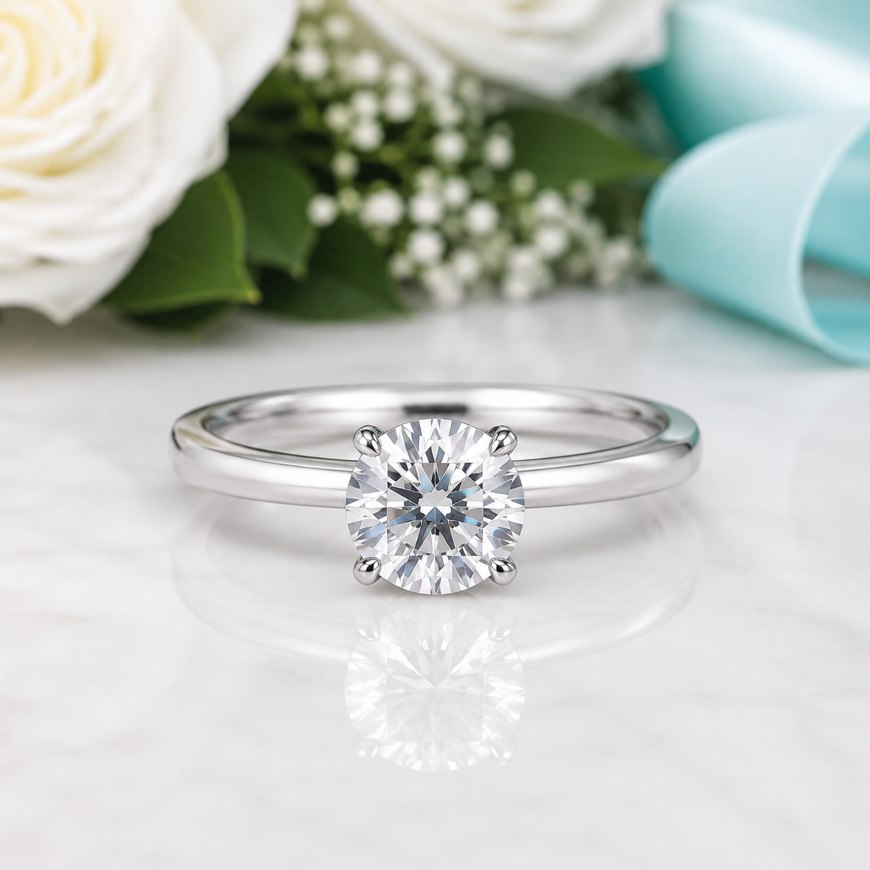 10k White Gold Round Diamond OptionSolitaire Engagement Ring