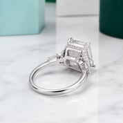 18k White Gold Emerald Cut Diamond Option Hidden Halo Engagement Ring