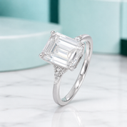 18k White Gold Emerald Cut Diamond Option Hidden Halo Engagement Ring