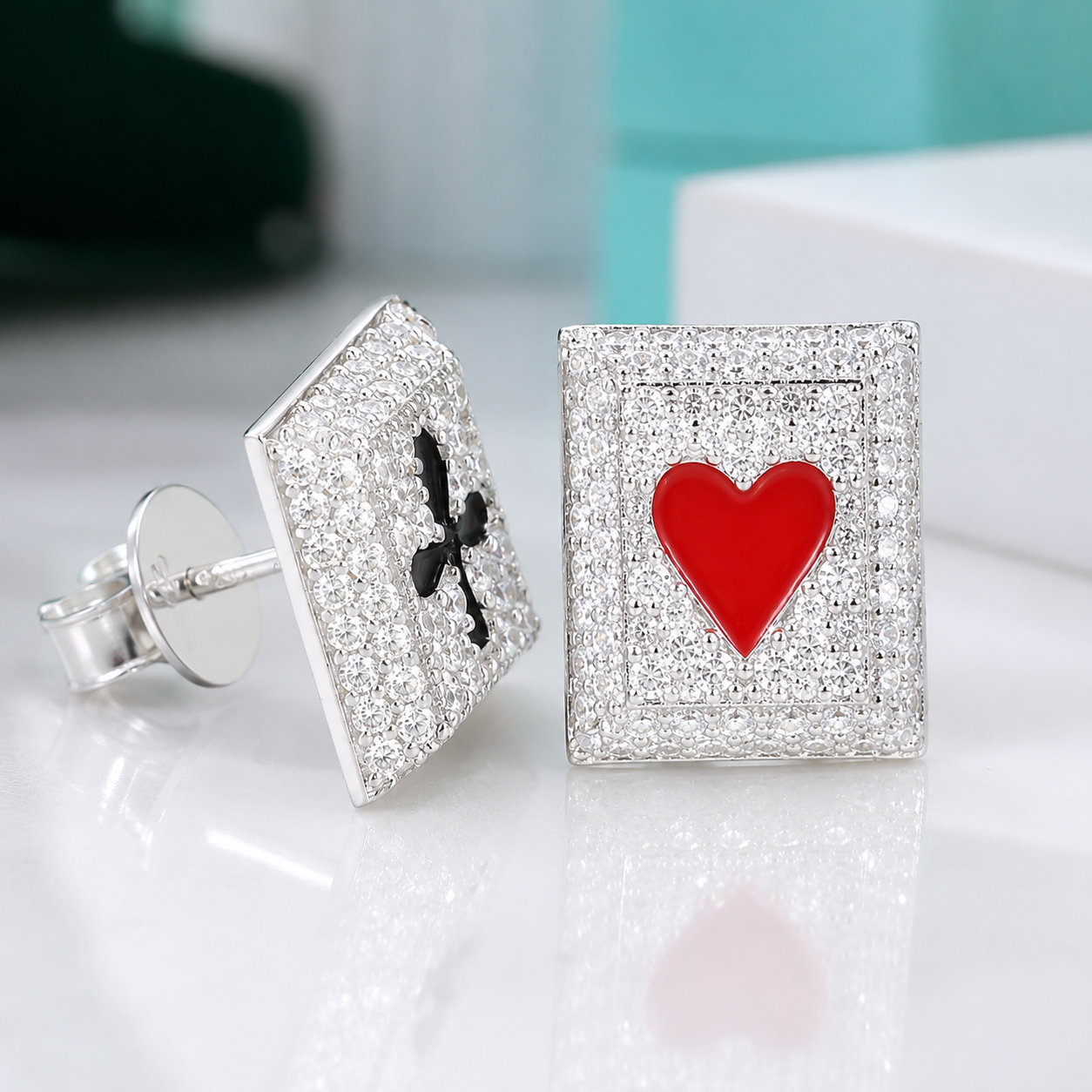 Heart and Club Diamond Option Rectangle Earrings