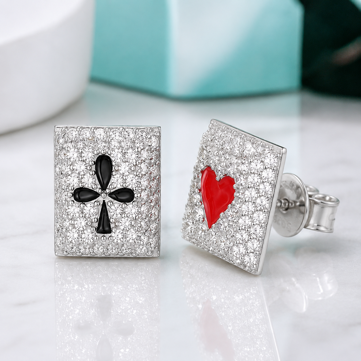 Heart and Club Diamond Option Rectangle Earrings