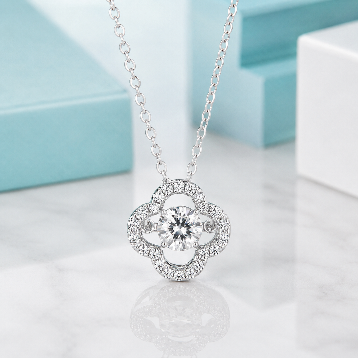 0.5 ct Round Diamond Option Clover Shaped Necklace