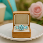 3.0 Ct Round Cut Aquamarine Five Diamonds Engagement Ring