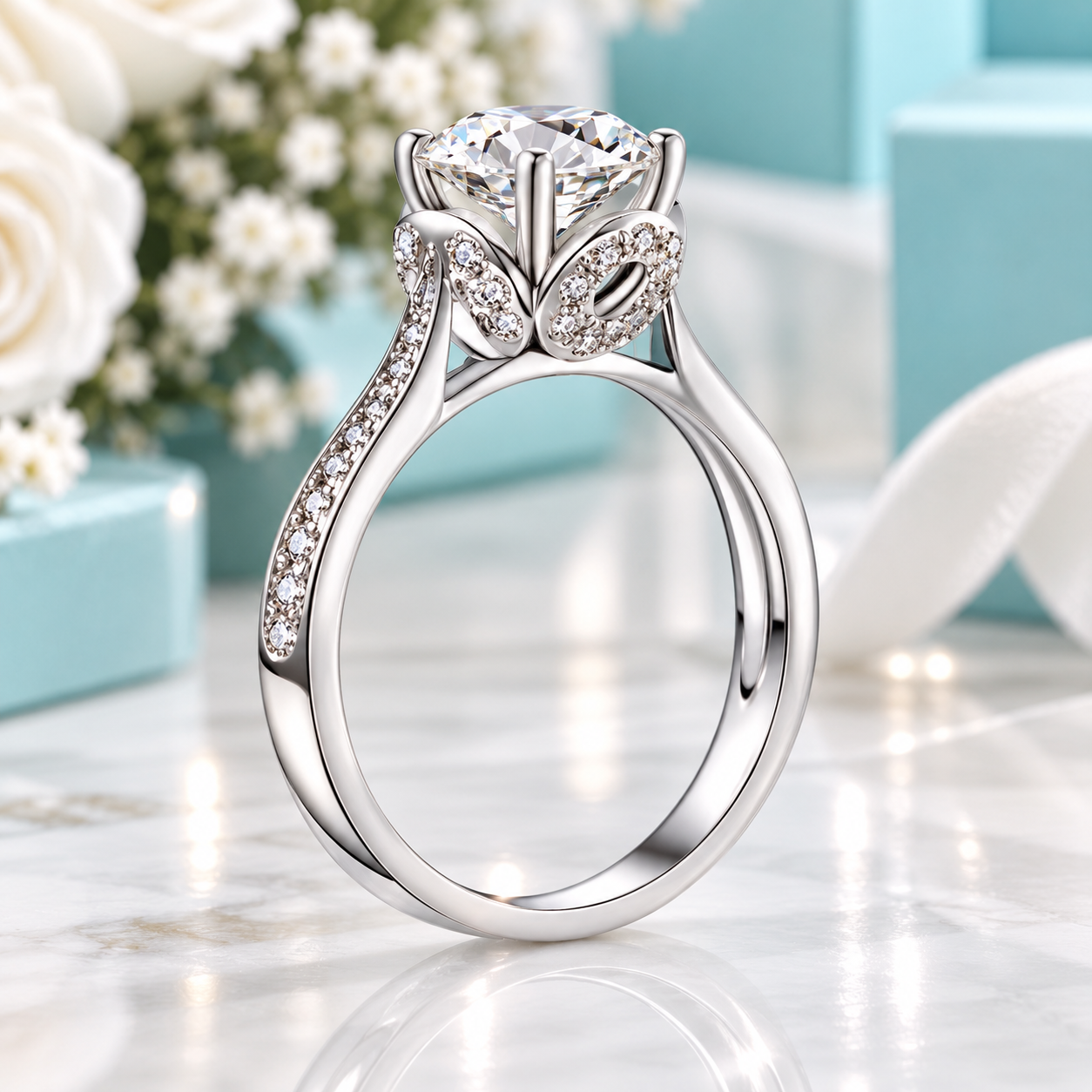 14K White Gold 1.0 Ct Round Diamond Option Engagement Ring