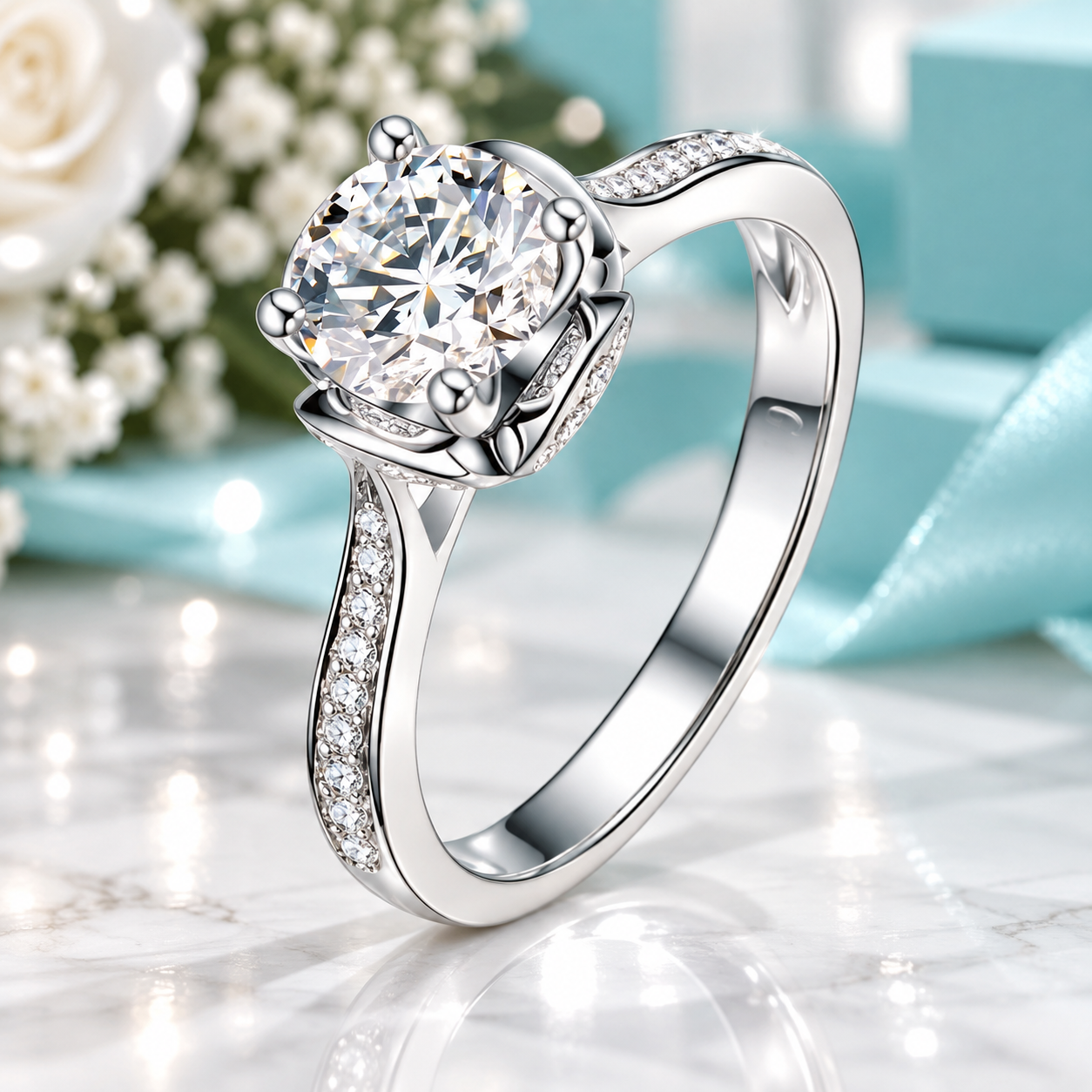 14K White Gold 1.0 Ct Round Diamond Option Engagement Ring
