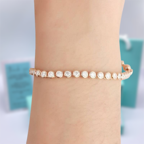 Classic 14K Rose Gold Diamond Bezel Tennis Bracelet-Evani Jewelry