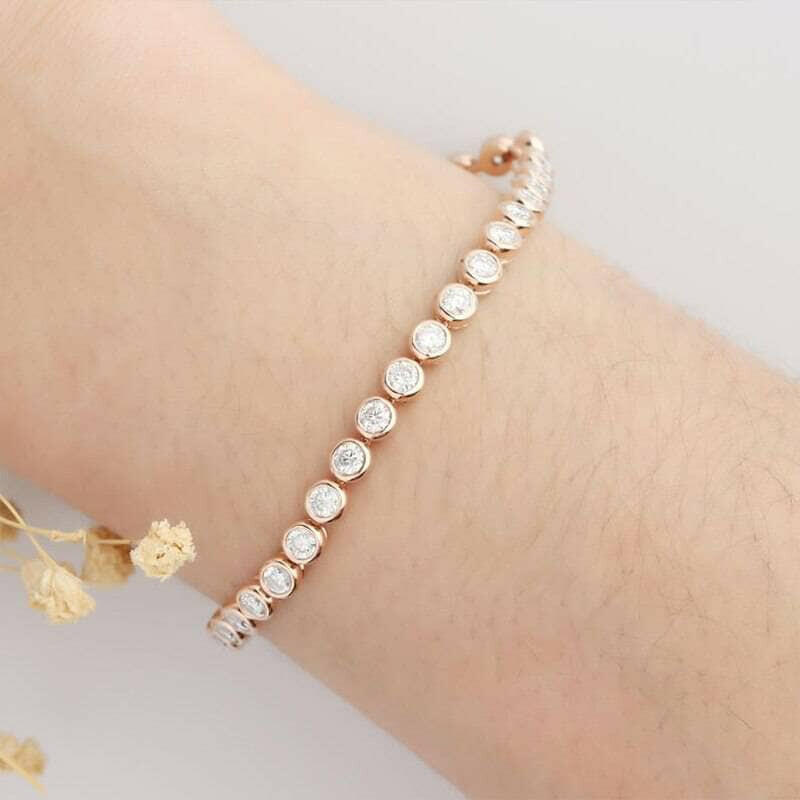 Classic 14K Rose Gold Diamond Bezel Tennis Bracelet-Evani Naomi Jewelry