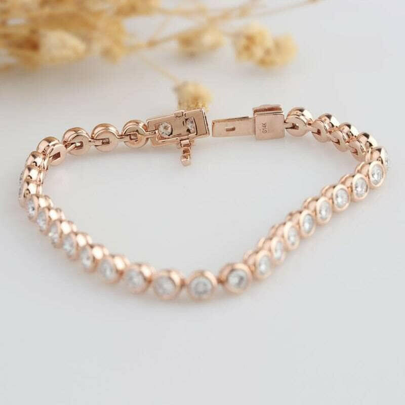 Classic 14K Rose Gold Diamond Bezel Tennis Bracelet-Evani Naomi Jewelry