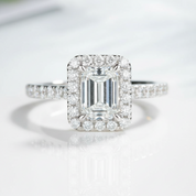 Classic 14K White Gold 1.0 Ct Emerald Cut Halo Diamond OptionEngagement Ring - Evani Naomi Jewelry