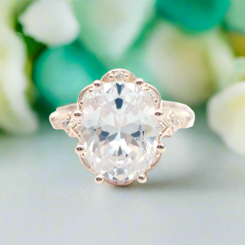 Classic 18K Rose Gold Oval Diamond Halo Engagement Ring-Evani Jewelry