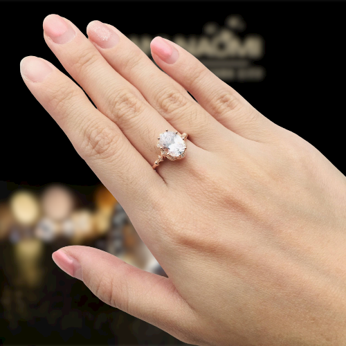 Classic 18K Rose Gold Oval Diamond Halo Engagement Ring-Evani Naomi Jewelry