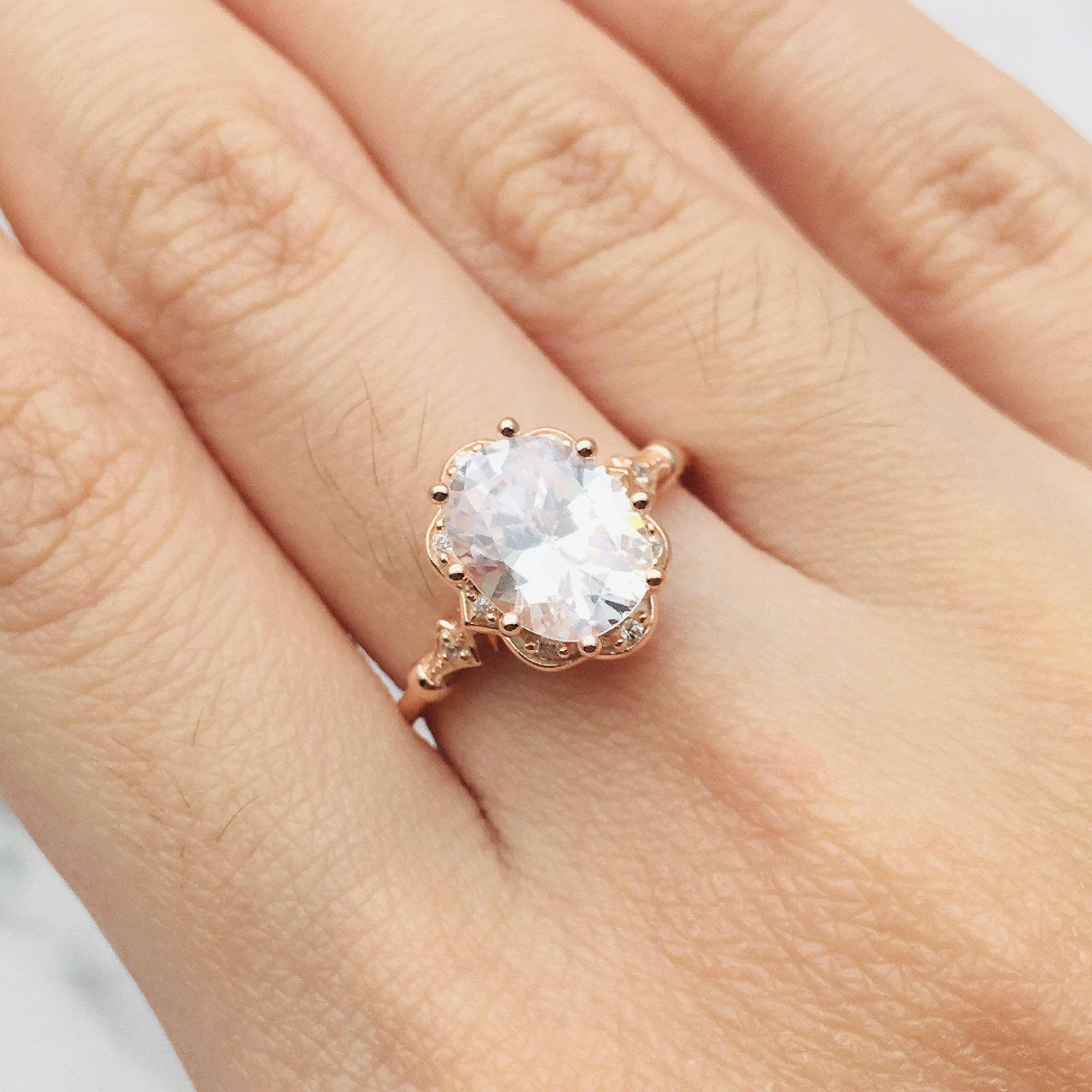 Classic 18K Rose Gold Oval Diamond Halo Engagement Ring-Evani Naomi Jewelry
