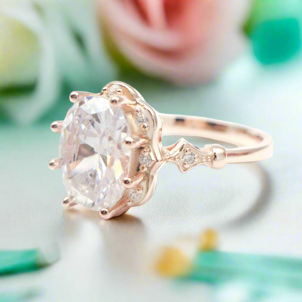Classic 18K Rose Gold Oval Diamond Halo Engagement Ring-Evani Naomi Jewelry