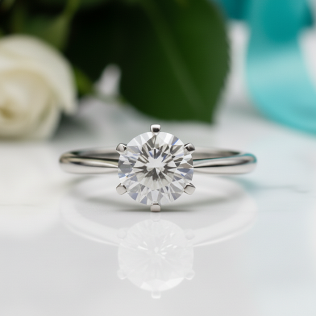 Classic 18K White Gold 1.0 Ct Round Cut Diamond Option Engagement Ring - Evani Naomi Jewelry