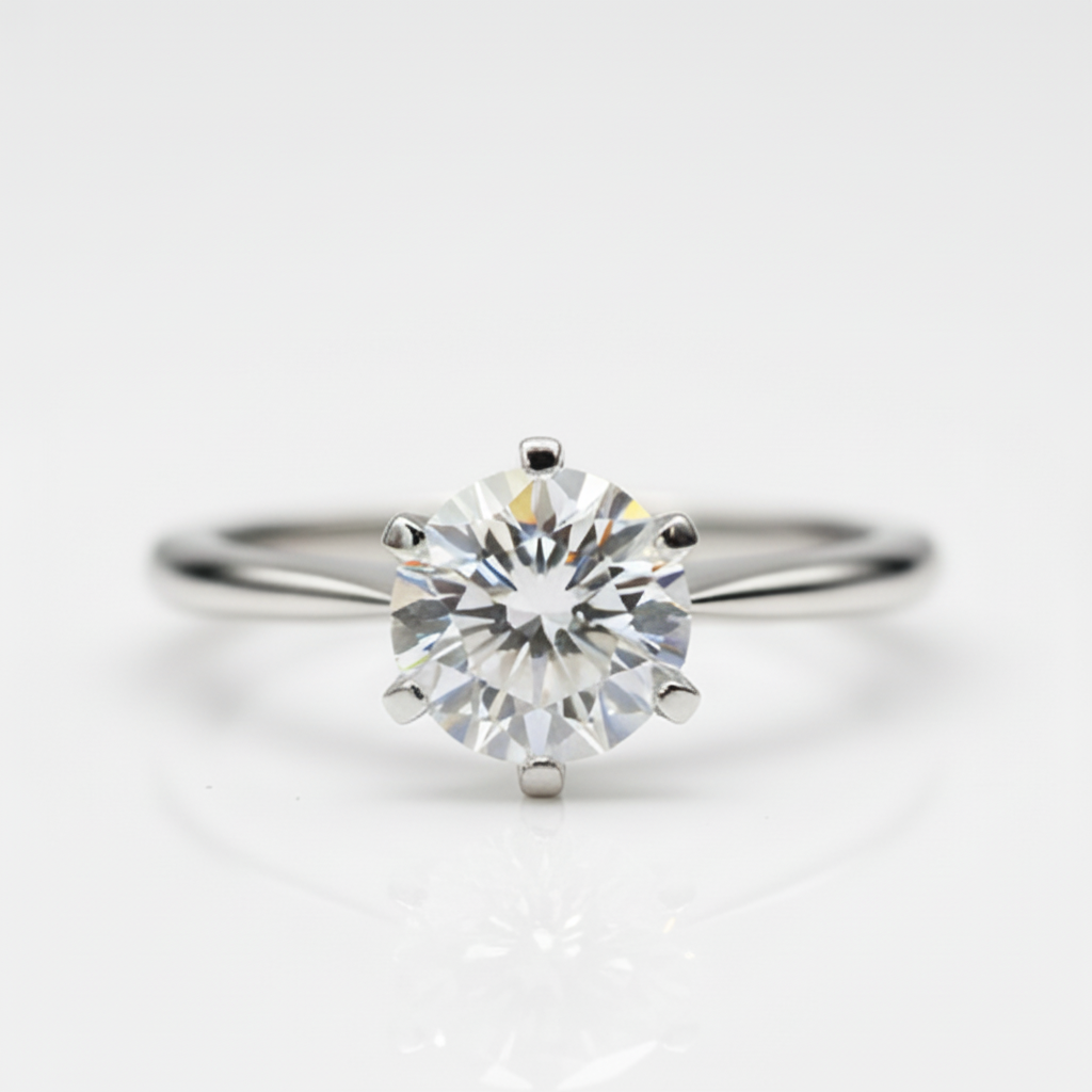 Classic 18K White Gold 1.0 Ct Round Cut Diamond Option Engagement Ring - Evani Naomi Jewelry
