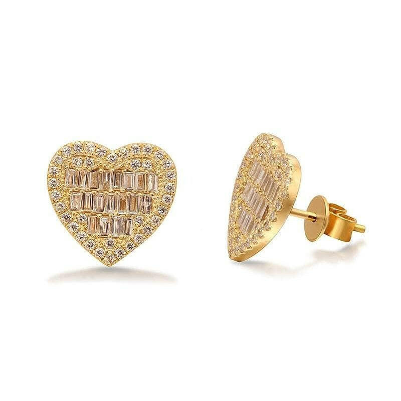 Classic 18k Gold Diamond Heart Shaped Stud Earrings-Evani Naomi Jewelry