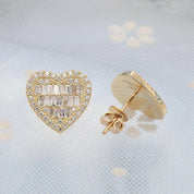 Classic 18k Gold Diamond Heart Shaped Stud Earrings-Evani Naomi Jewelry