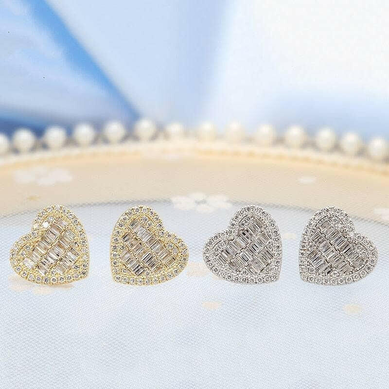 Classic 18k Gold Diamond Heart Shaped Stud Earrings-Evani Naomi Jewelry