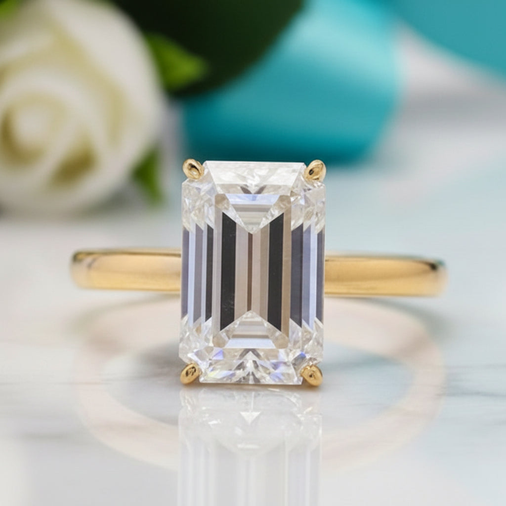 Classic 18K Yellow Gold 4.0 Ct Emerald Cut Diamond Engagement Ring-Evani Jewelry