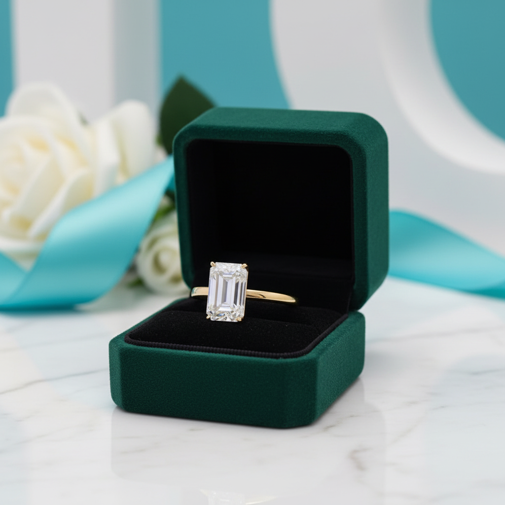 Classic 18K Yellow Gold 4.0 Ct Emerald Cut Diamond Option Engagement Ring - Evani Naomi Jewelry