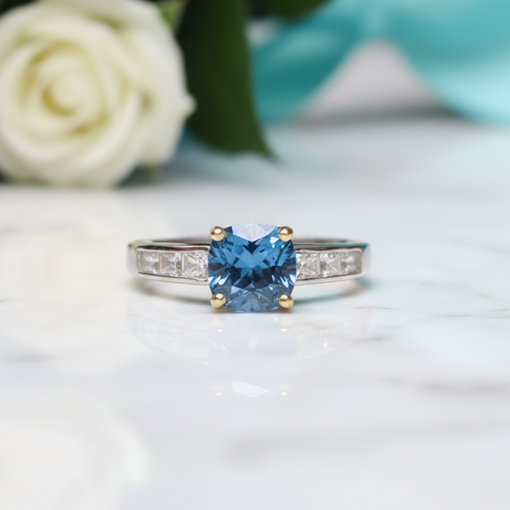 Classic 1.0 Ct Cushion Cut Blue Diamond Engagement Ring-Evani Jewelry