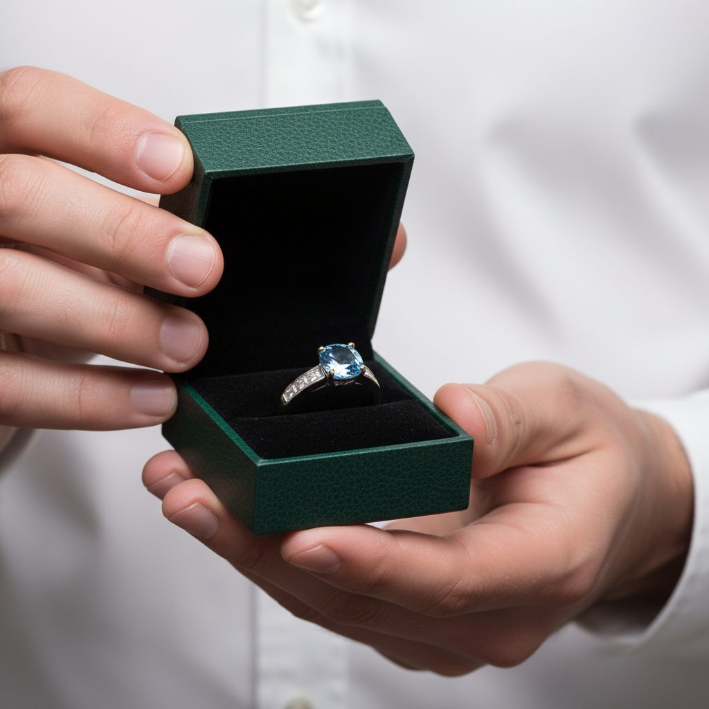 Classic 1.0 Ct Cushion Cut Blue Diamond Option Engagement Ring