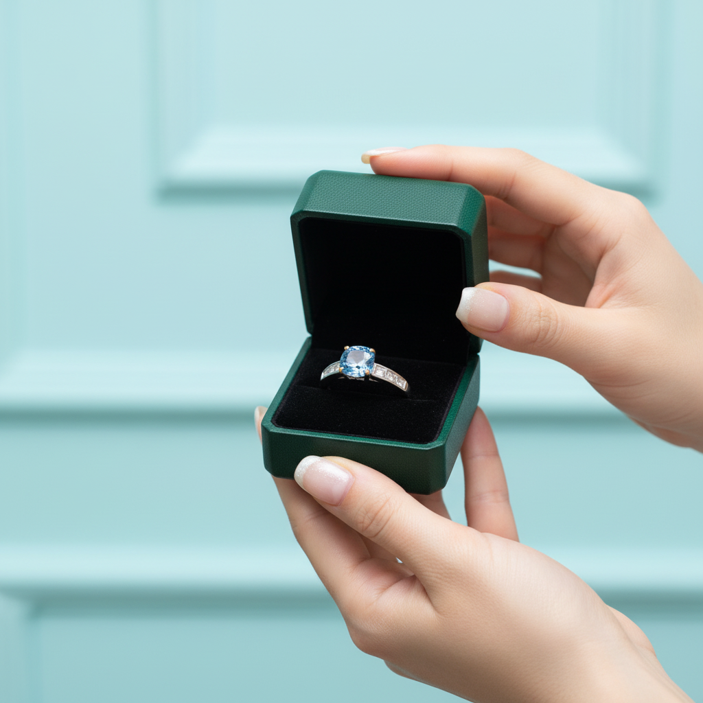 Classic 1.0 Ct Cushion Cut Blue Diamond Option Engagement Ring