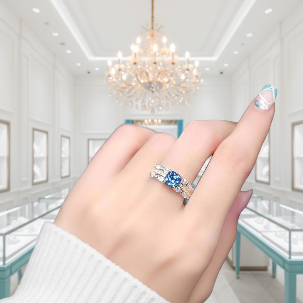 Classic 1.0 Ct Cushion Cut Blue Diamond Engagement Ring-Evani Jewelry