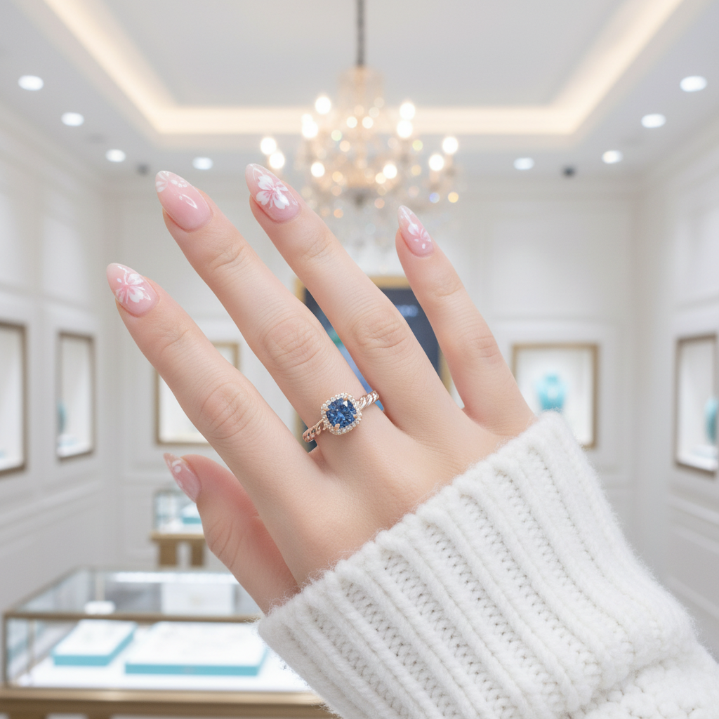 Classic 1.0 Ct Cushion Cut Blue Diamond Engagement Ring-Evani Jewelry