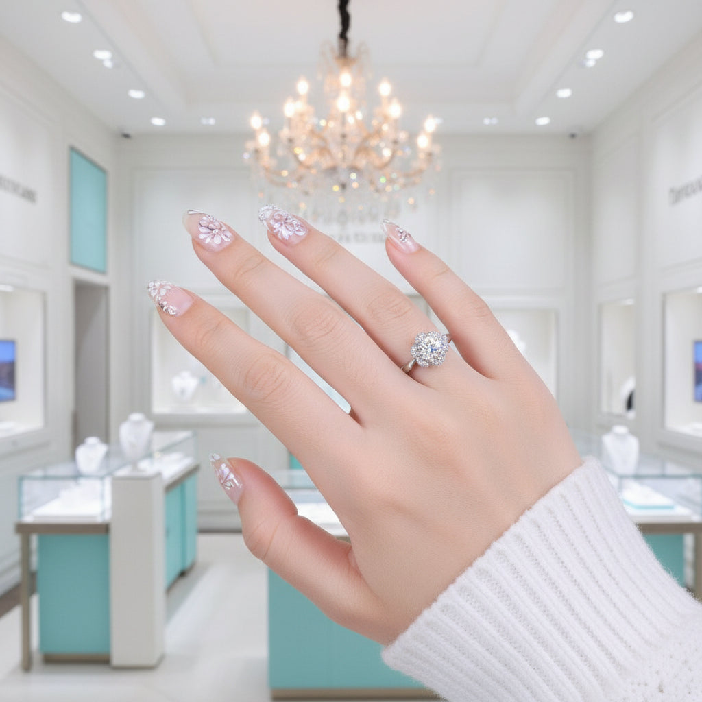 Classic 1.0 Ct Diamond Flower Shaped Engagement Ring-Evani Jewelry