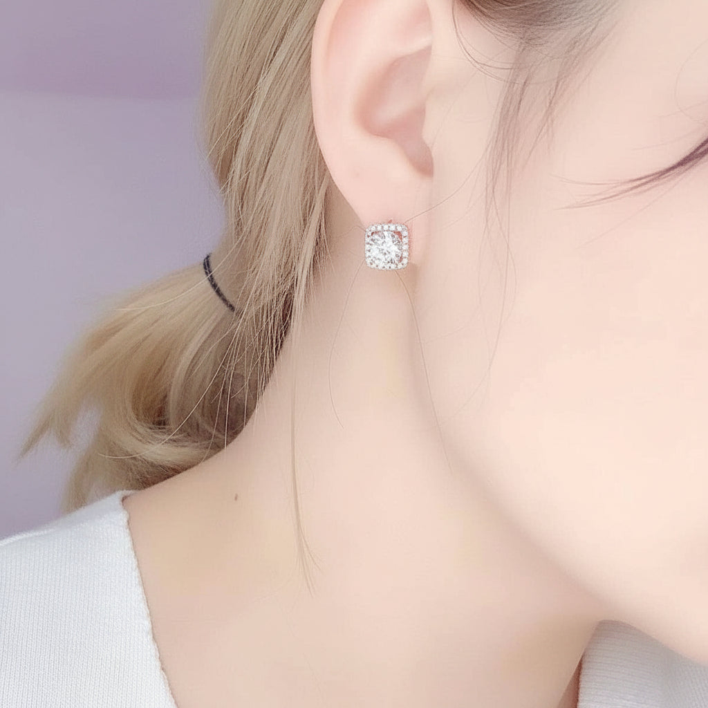 Classic 1.0 Ct Round Cut Diamond Halo Stud Earrings-Evani Jewelry