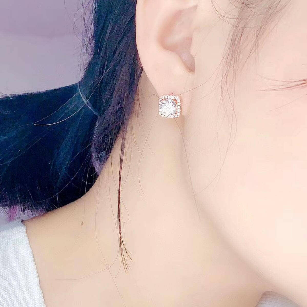 Classic 1.0 Ct Round Cut Diamond Halo Stud Earrings-Evani Naomi Jewelry