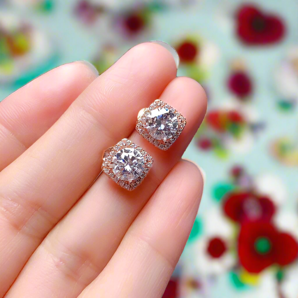 Classic 1.0 Ct Round Cut Diamond Halo Stud Earrings-Evani Naomi Jewelry