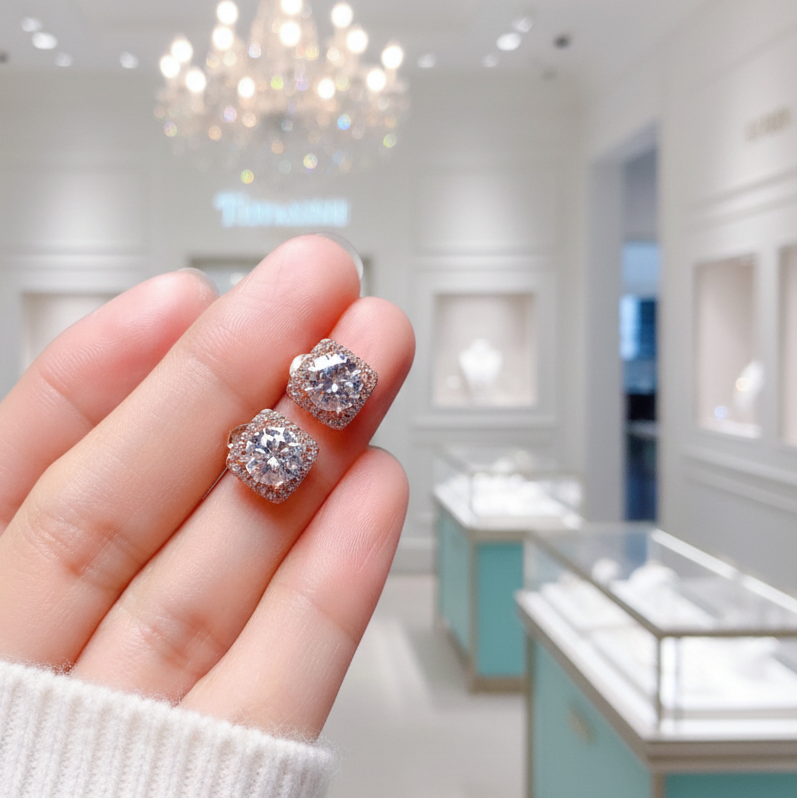 Classic 1.0 Ct Round Cut Diamond Halo Stud Earrings-Evani Jewelry