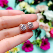 Classic 1.0 Ct Round Cut Diamond Halo Stud Earrings-Evani Naomi Jewelry