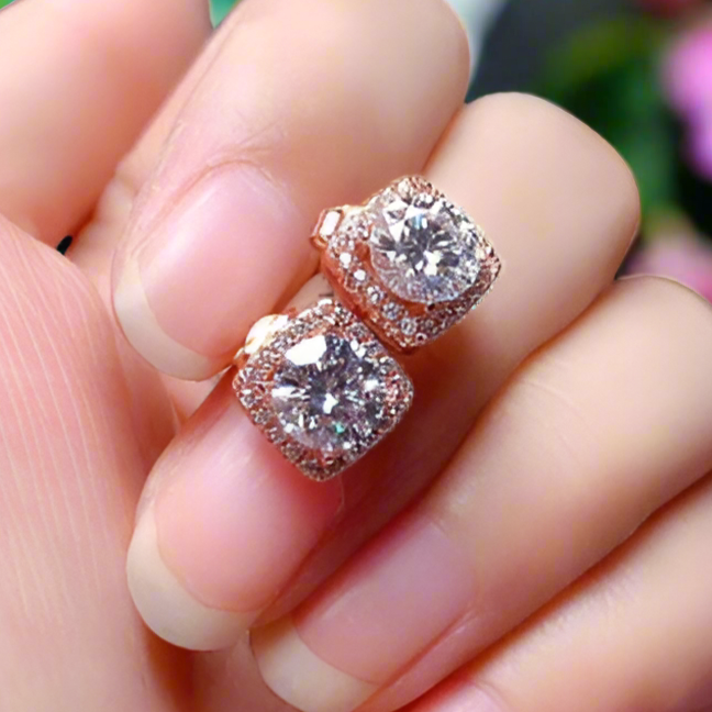Classic 1.0 Ct Round Cut Diamond Halo Stud Earrings-Evani Naomi Jewelry