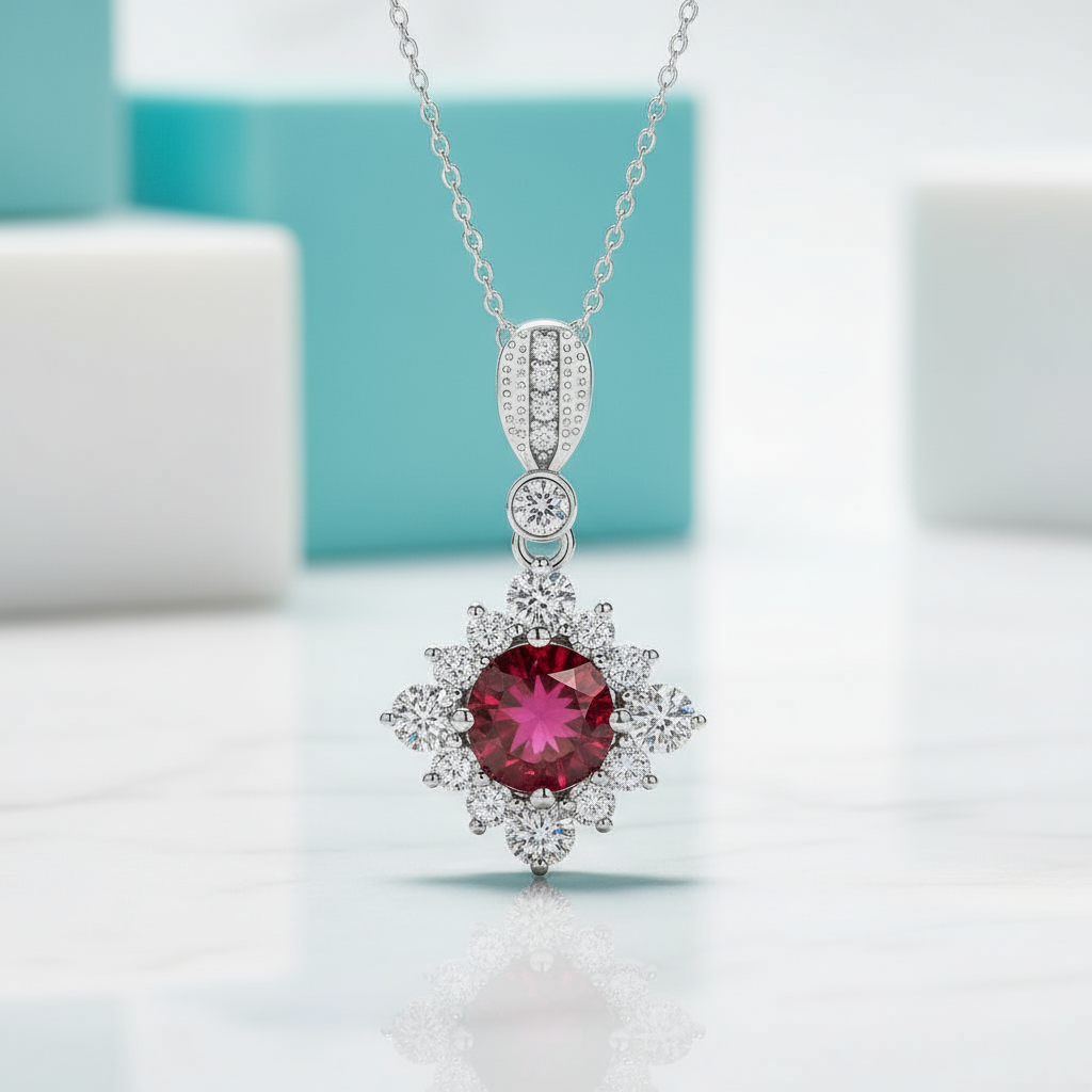 Classic 1.0 Ct Round Cut Garnet Pendant Necklace-Evani Jewelry