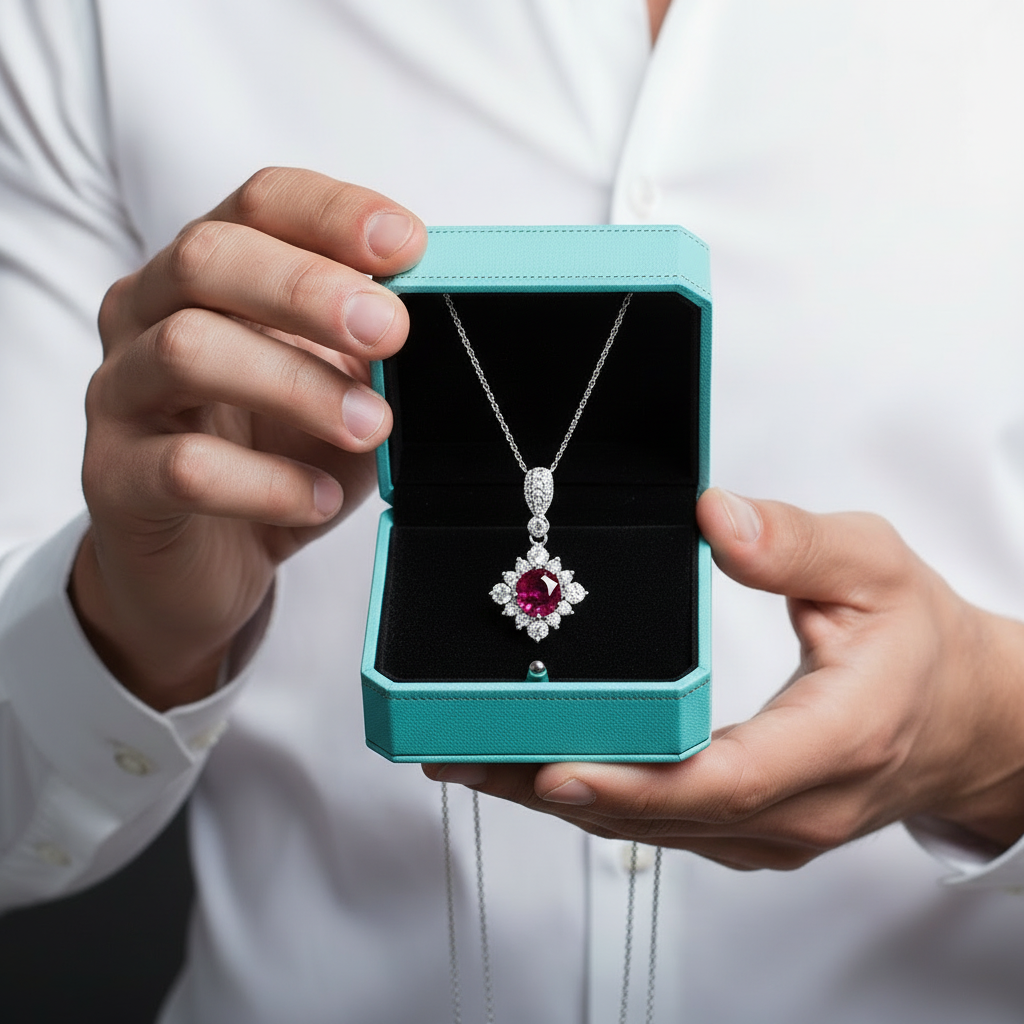 Classic 1.0 Ct Round Cut Ruby Pendant Necklace-Evani Jewelry