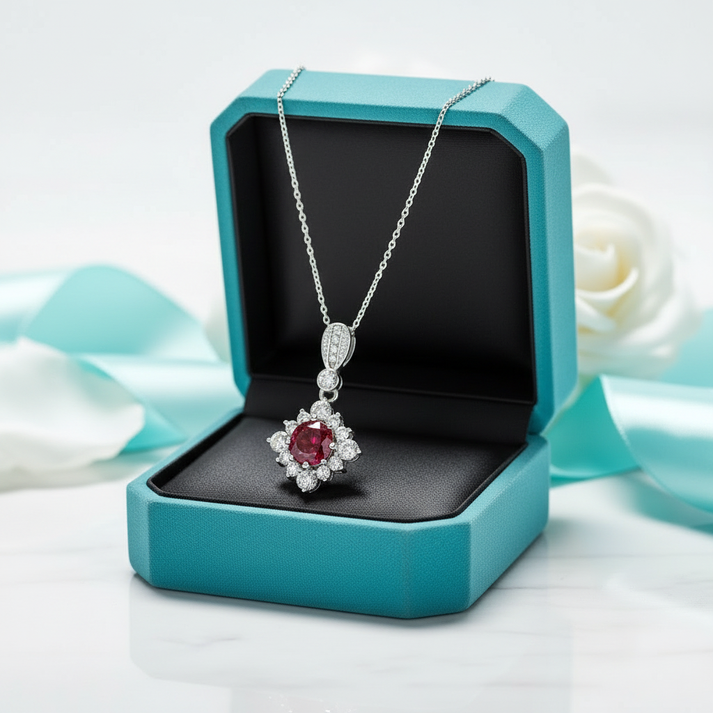 Classic 1.0 Ct Round Cut Ruby Pendant Necklace-Evani Jewelry