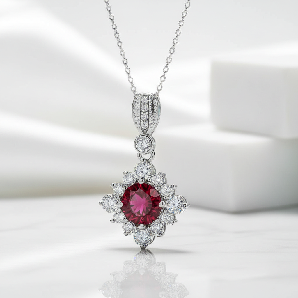 Classic 1.0 Ct Round Cut Garnet Pendant Necklace-Evani Jewelry
