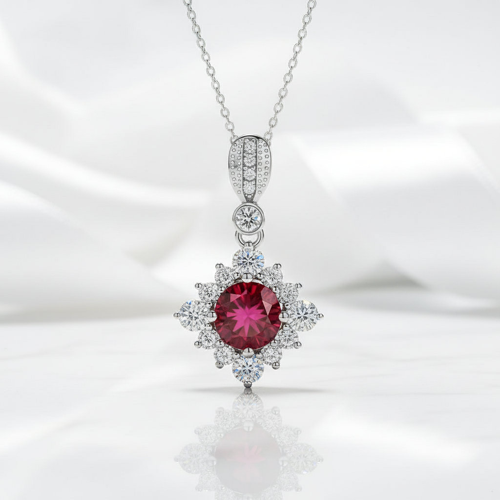 Classic 1.0 Ct Round Cut Ruby Pendant Necklace-Evani Jewelry