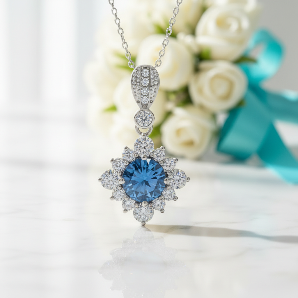 Classic 1.0 Ct Round Cut Sapphire Birthstone Pendant Necklace