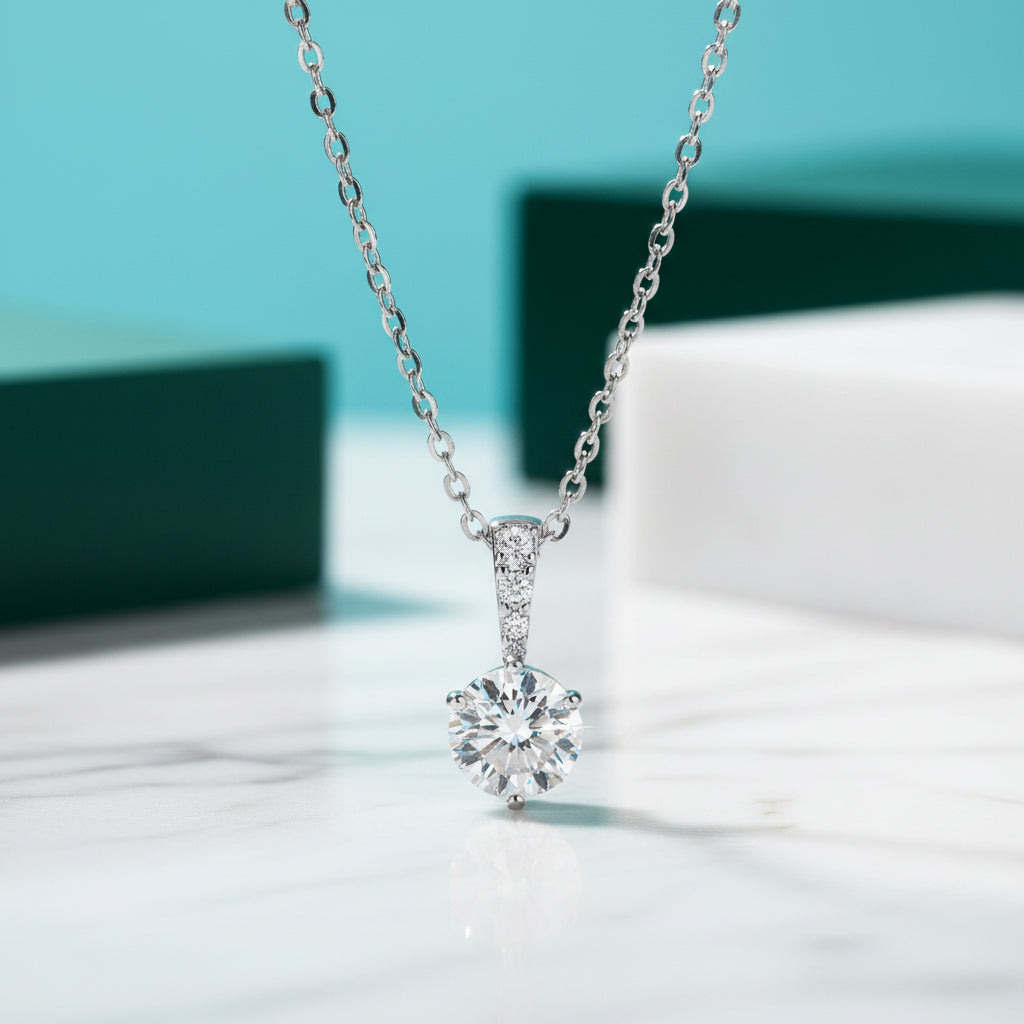 Classic 1.0 Ct Round Cut Diamond Pendant Necklace-Evani Jewelry