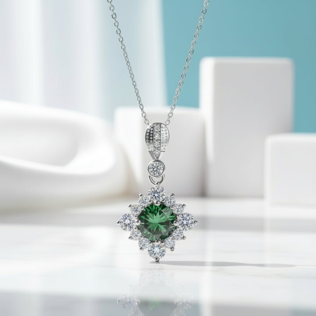 Classic 1.0 Ct Round Cut Emerald Birthstone Pendant Necklace-Evani Jewelry