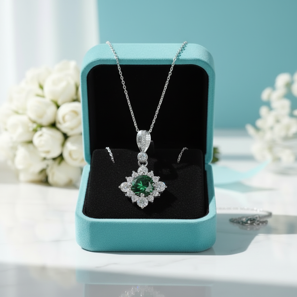 Classic 1.0 Ct Round Cut Emerald Birthstone Pendant Necklace-Evani Jewelry