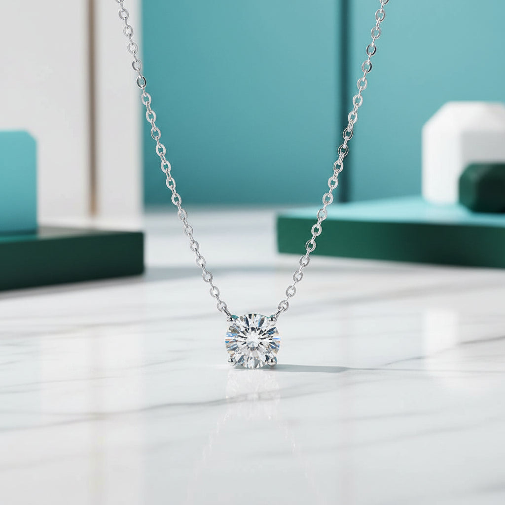 Classic 1.0 Ct Round Cut Diamond Pendant Necklace-Evani Jewelry