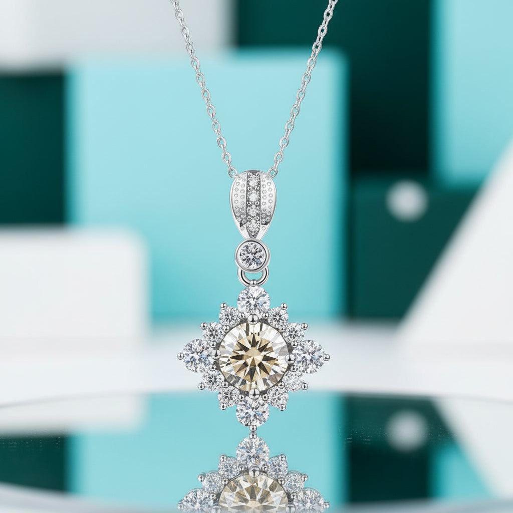 Classic 1.0 Ct Round Cut Diamond Topaz and Citrine Pendant Necklace-Evani Jewelry