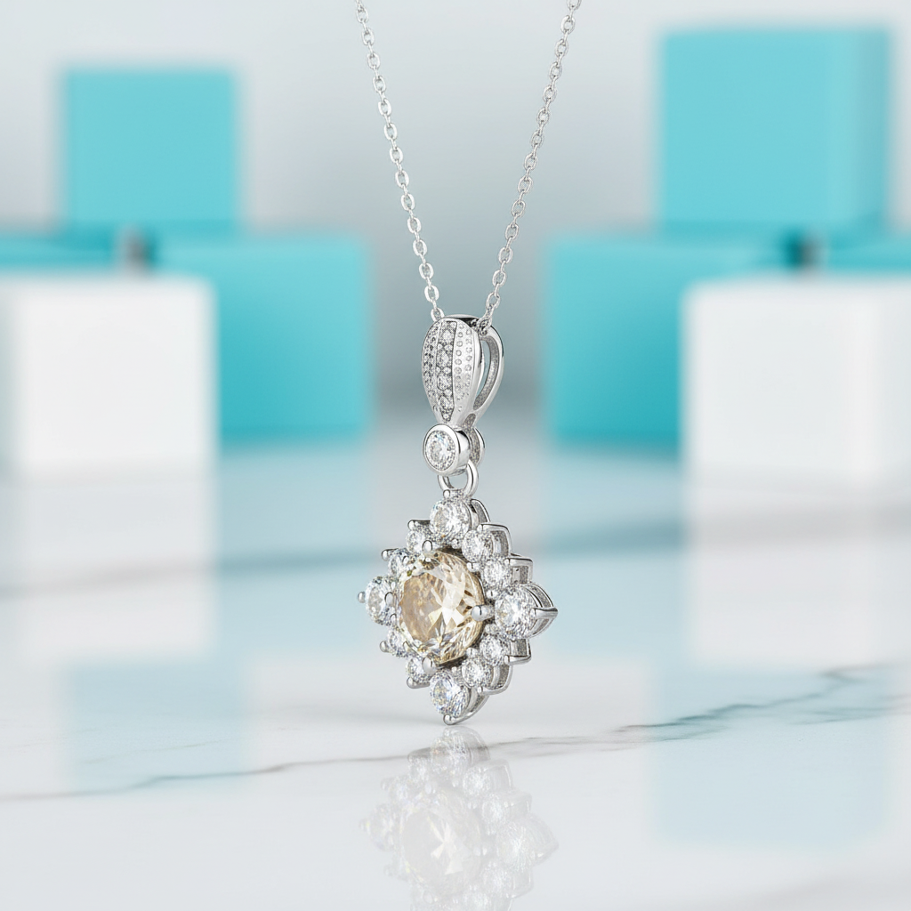 Classic 1.0 Ct Round Cut Topaz and Citrine Birthstone Pendant Necklace