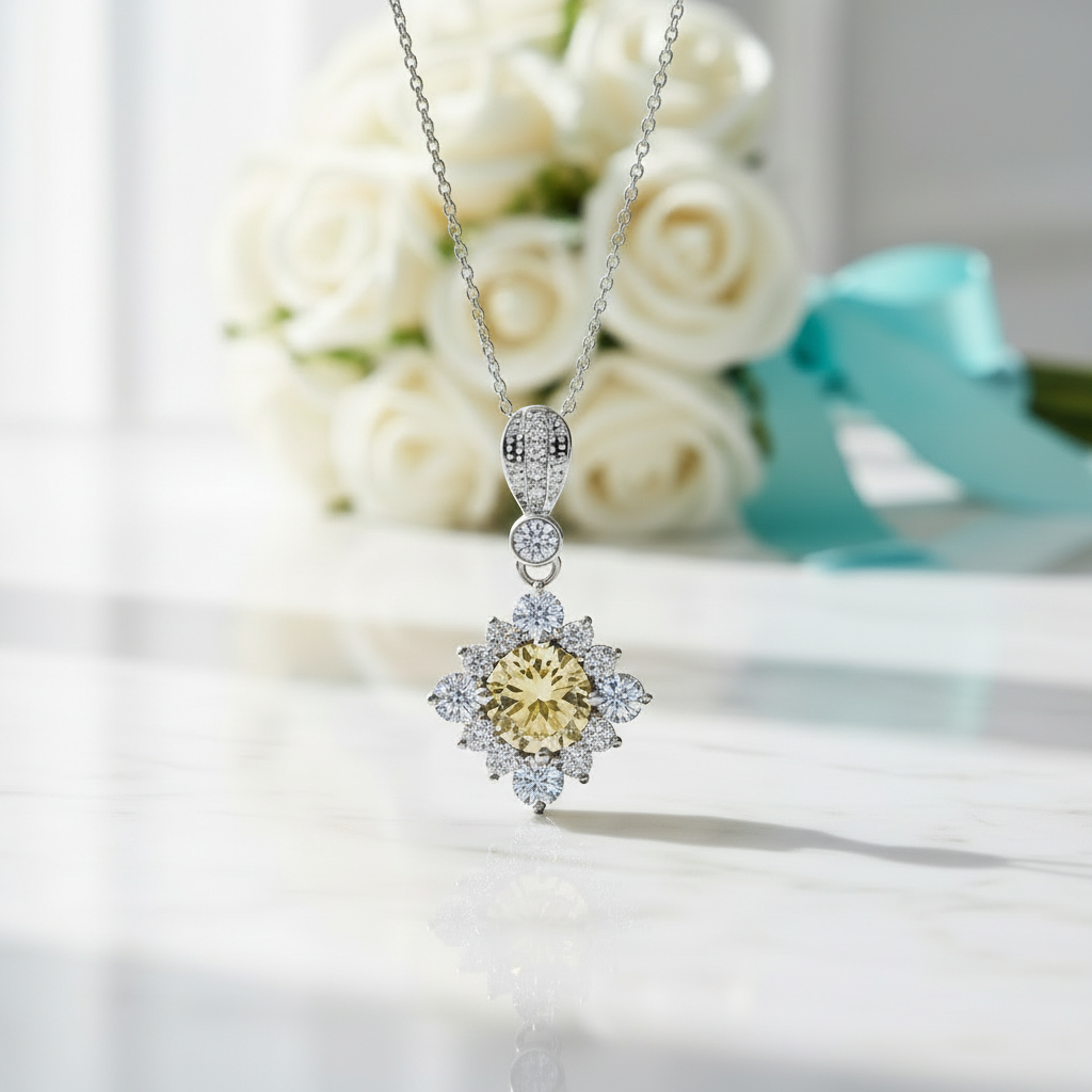 Classic 1.0 Ct Round Cut Topaz and Citrine Birthstone Pendant Necklace - Evani Naomi Jewelry