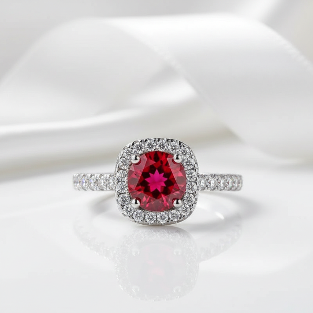 Classic 1.0 Ct Ruby Birthstone Round Cut Engagement Ring-Evani Jewelry